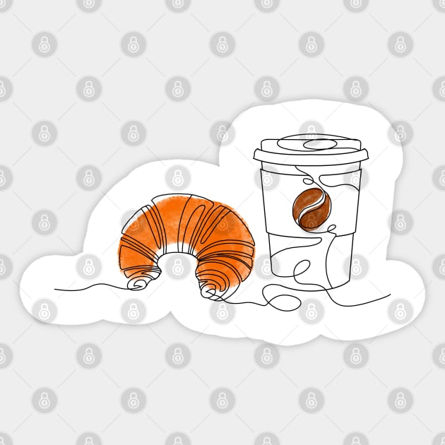 Croissant and Coffee Sticker by Tebscooler